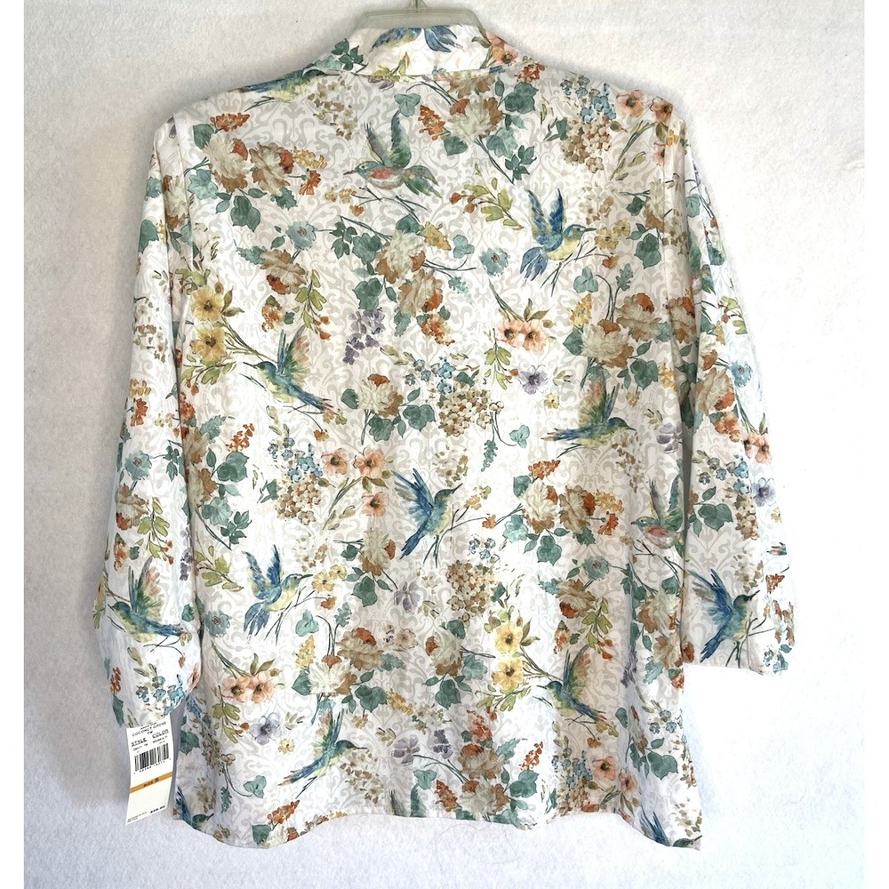 Alfred Dunner Women's Floral Hummingbird Print Blouse Small Nature Cottagecore - Picture 6 of 11
